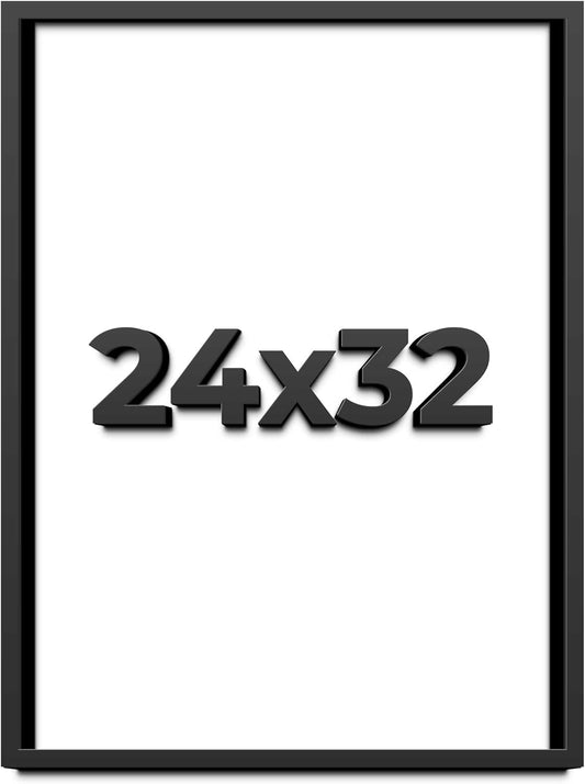 24x32 Shadow Box Black Solid Wood Display Frame with White Acid-Free Backing UV Acrylic & Hanging Hardware - with 3/4" Usable Depth