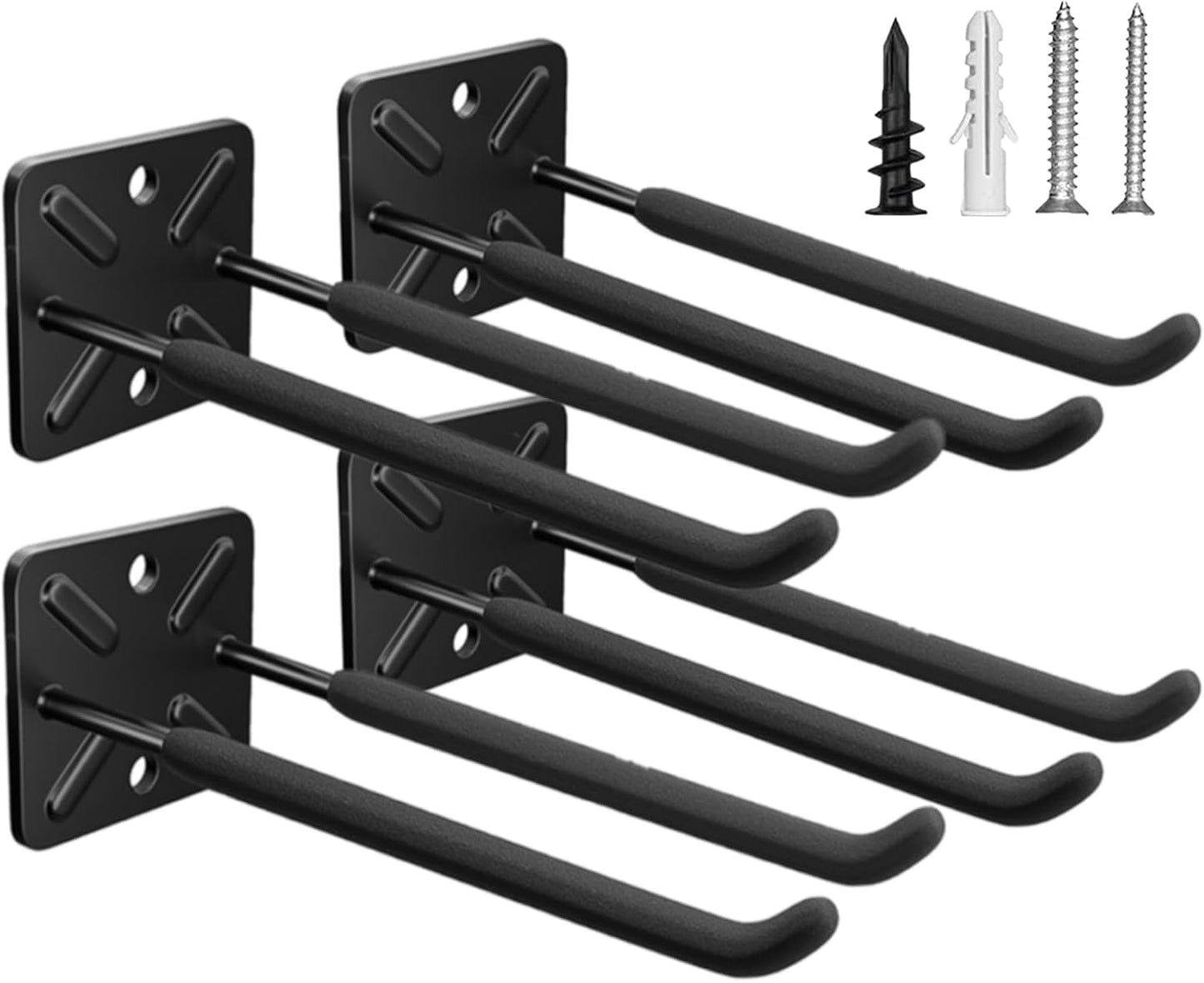 Heavy Duty Garage Hooks and Tool Organizer, Wall Mount Utility Storage Hangers for Car Tires, Ladders, Chairs, Garden Tools, Power Tools and More（4PC-12.4 Inches）