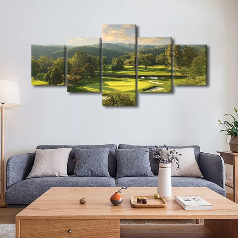Greenbrier Old White Golf Course Wall Art West Virginia United States Golf Course Field Photos 5 Panels Canvas Prints American Home Decor for Living Room Painting Framed Ready to Hang - 50"W x 24"H