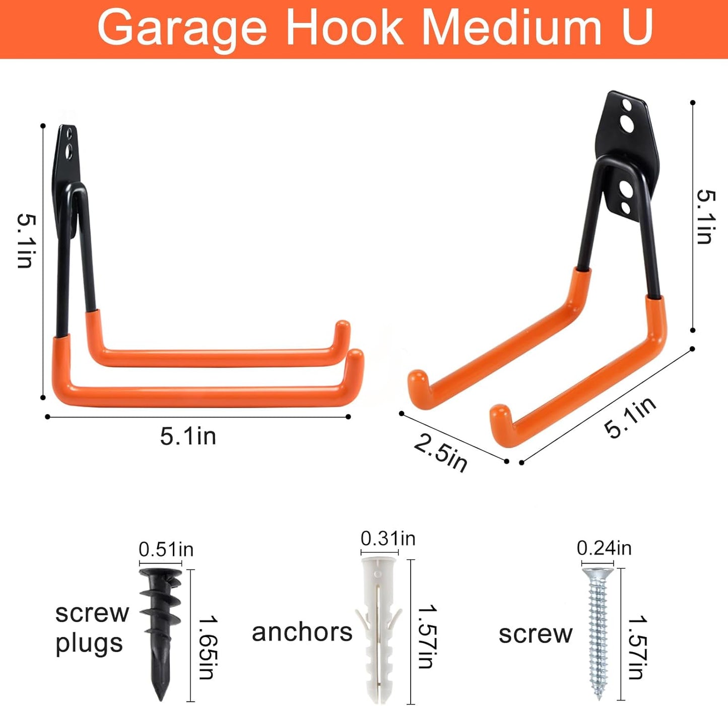Aoben Heavy Duty Steel Garage Storage Hooks - Utility Tool Hangers and Combinable Wall Mount Hooks for Organizing Ladder, Hold Chairs, Heavy Tools (Medium U, 10 Pack)