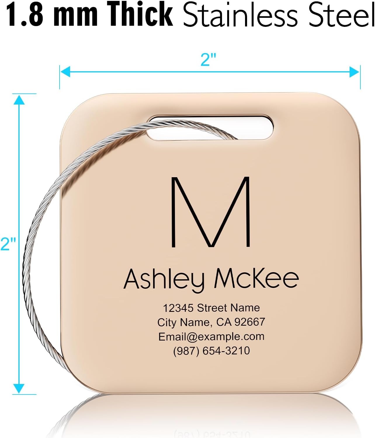 Luggage Tags for Suitcase - Personalized Engraved Stainless Steel Metal Tag for Cruise Travel - Custom Name Tags Suitable for Bags and Backpacks