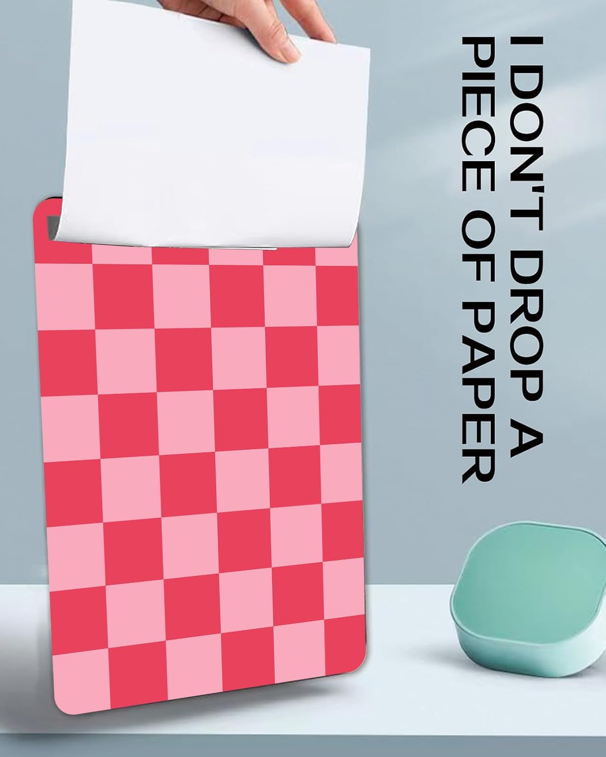 Fashion A4 Clipboard, Standard Letter Size 9" x 12.5", Decorative Wooden Clipboard with Low Profile Metal Clip for Office, School, Teachers, and Students, Light Red Plaid