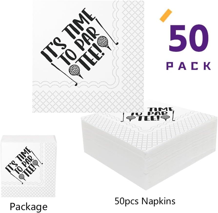 SharkBliss Golf Cocktail Napkins, It's Time To Par Tee Disposable Paper Cocktail Beverage Napkins for Golf Theme Party Table Decor 2-Ply, 5x5" (50, It's Time To Par Tee)