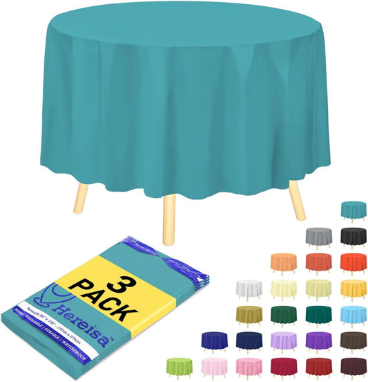 Brand Round Aqua Plastic 84" Disposable Tablecloth (3 Pack), Party & Event Decorative Cover