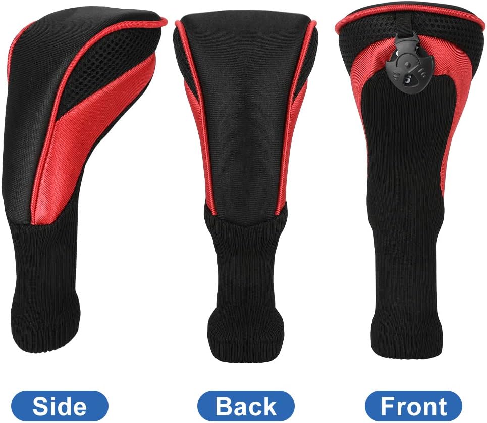 Golf Club Head Covers for Fairway Woods Driver Hybrids, 3Pcs Long Neck Mesh Golf Club Headcovers Set with Interchangeable No. Tags 3 4 5 6 7 X