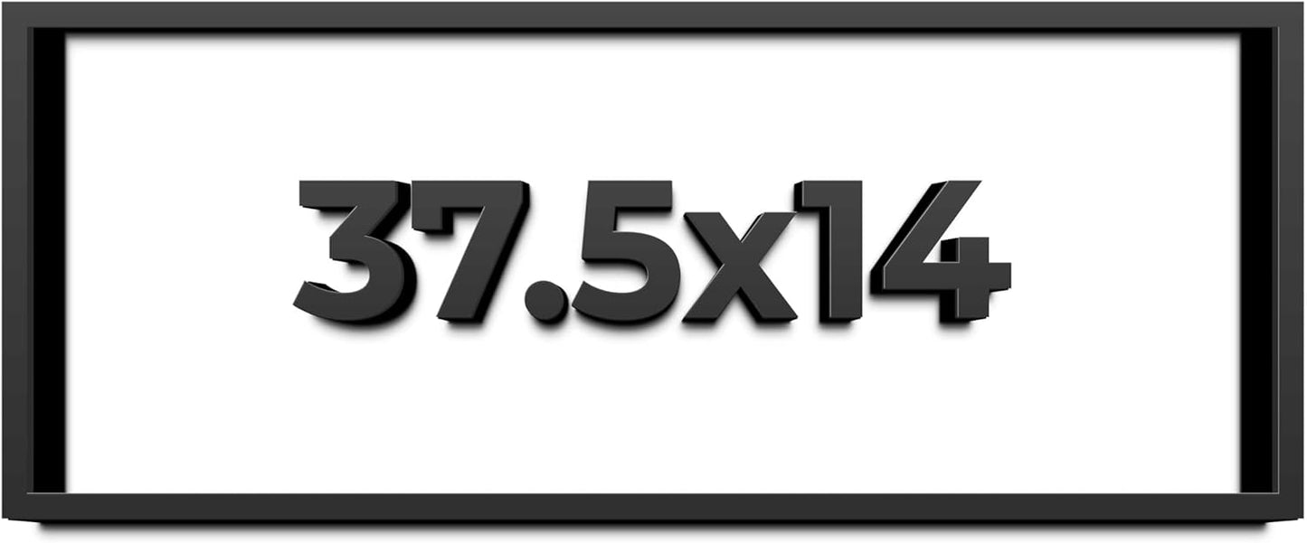 37.5x14 Shadow Box Black Solid Wood Display Frame with White Acid-Free Backing UV Acrylic & Hanging Hardware - with 3/4" Usable Depth