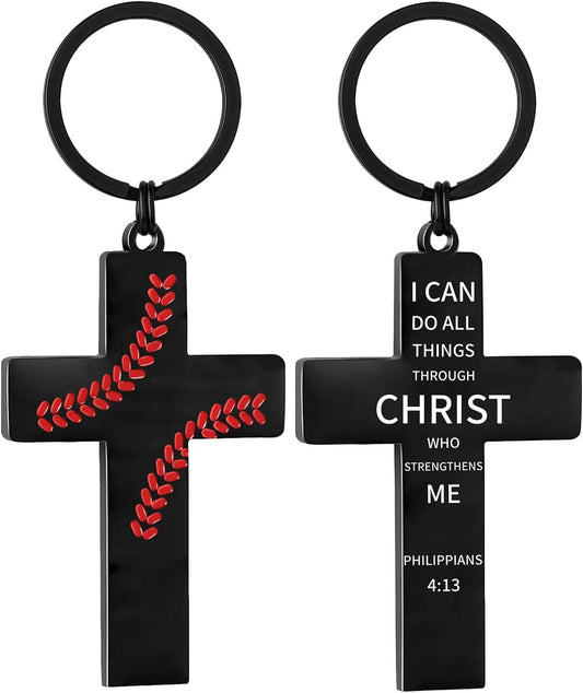 Football/Baseball/Soccer/Basketball Cross Keychains for Men First Communion Baptism Confirmation,Mens Gifts
