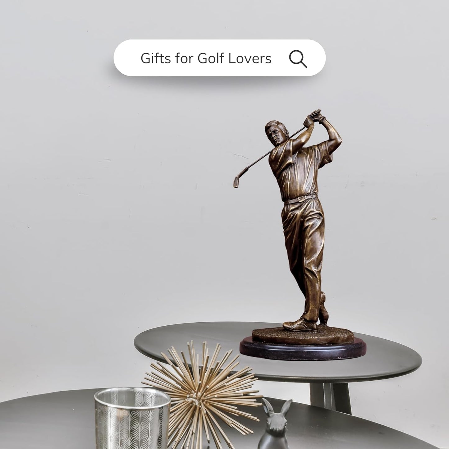 14.6'' Modern Golf Man Statue Bronze, Bronze Golfer Figurine Sculpture Ornament with Marble Base