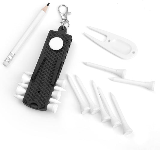 3-in-1 Golf Tee Holder for Bag, Golf Tee Carrier with 12 Tees 1 Golf Divot Repair Tool 1 Marking Pencil Keychain Golf Accessory Premium Golf Gift Set