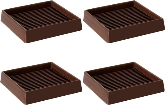 4X4 Rubber Caster Cups, Non Slip Furniture Pads, Anti-Slip Gripper, Anti Skid Furniture Feet, Anti Slide Floor Protector for Bed Couch Stoppers (Brown, 4 Pack)
