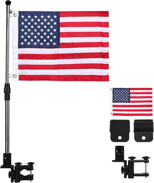 American Flag Pole Kit, Boat Flag Pole kit, 360°Adjustable 12''x18'' Boat Flag Outdoor Flag Pole, American Flag with Pole Kit For Golf Cart, Truck