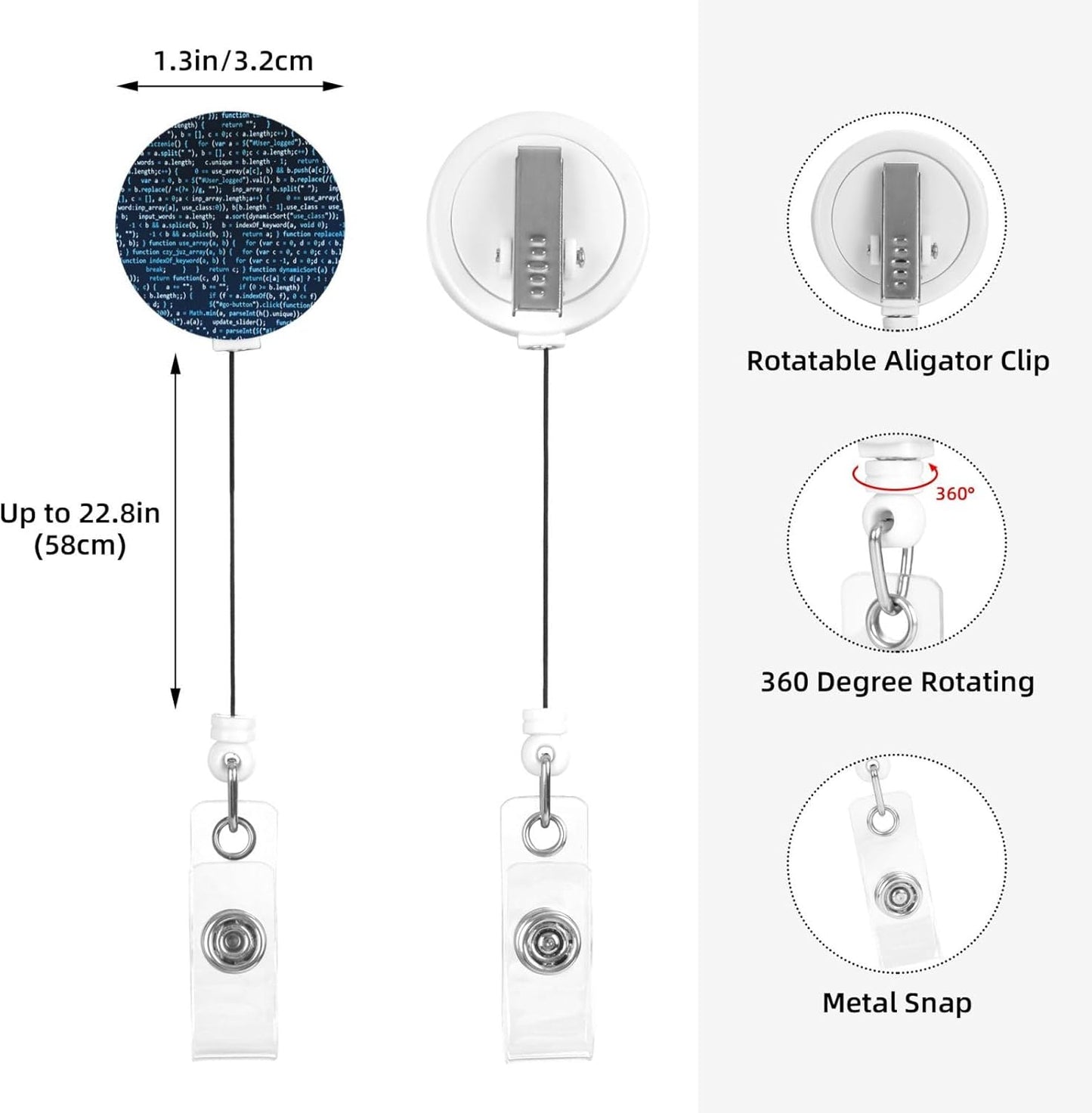 Coding Code Badge Reels Retractable Badge Holder with Clip for Id Name Tag Office Worker Student Teacher Nurse Doctor