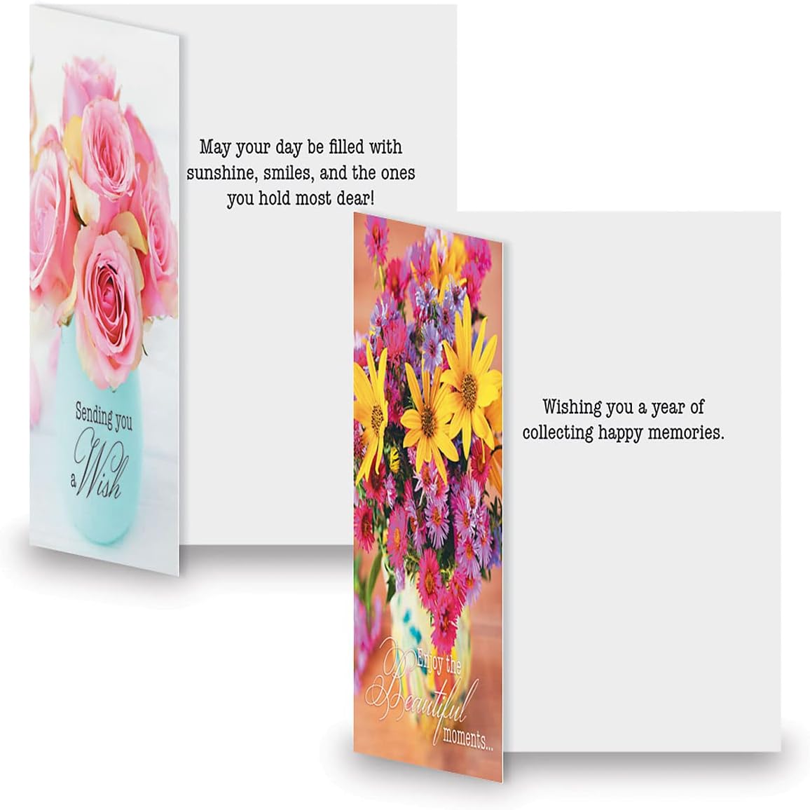Current Floral Bouquets Happy Birthday Greeting Card Set - Value Pack of 20 Cards With White Envelopes, 10 Designs, Large 5" x 7" Assortment