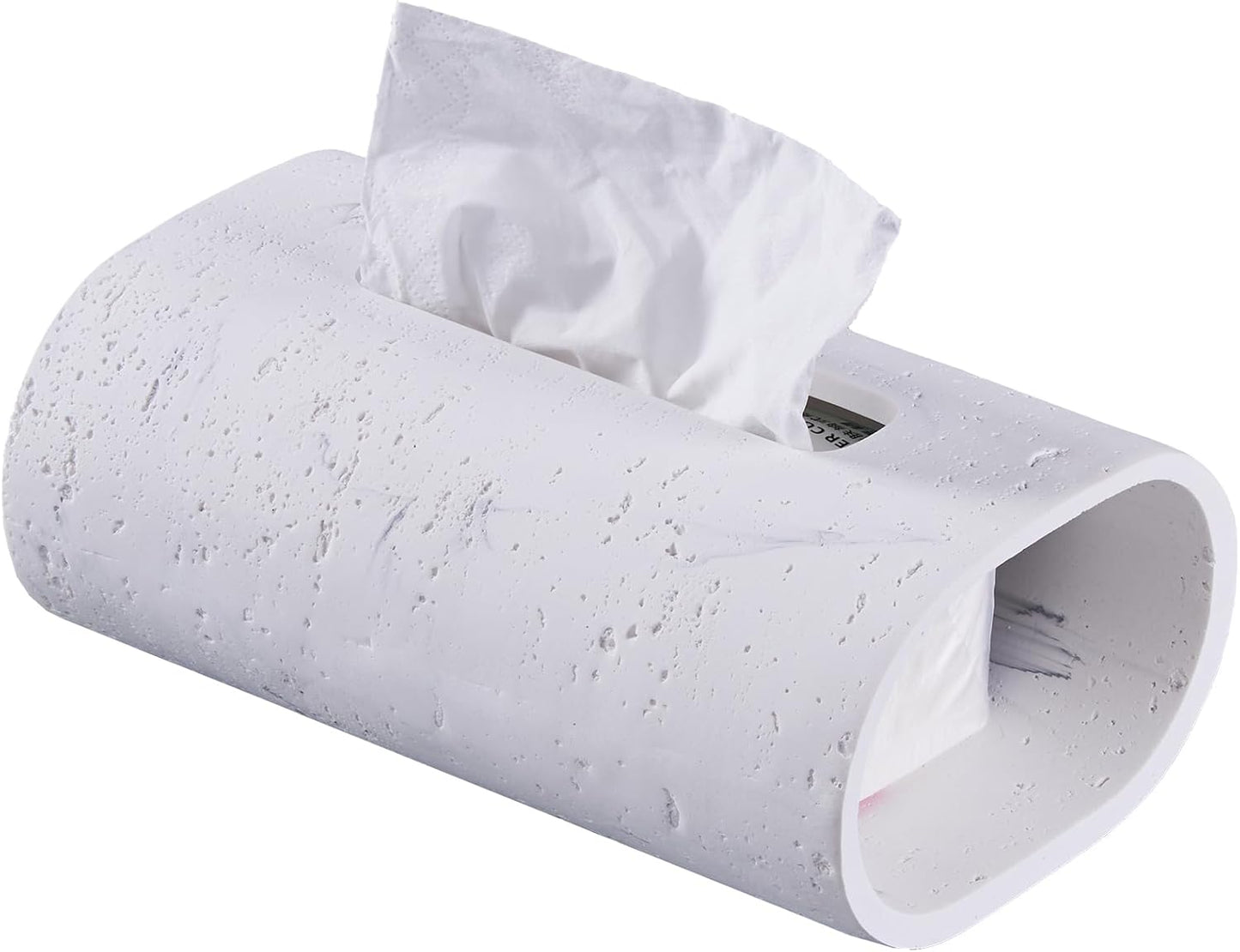 Natural Travertine Textures Tissue Box Holder Rectangle, Resin Facial Tissue Holder Cover, Decorative Bulk Tissue Paper Dispenser for Bathroom Kitchen Bedroom Living Room Office (White)