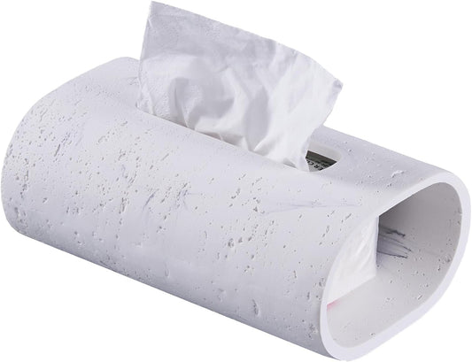 Natural Travertine Textures Tissue Box Holder Rectangle, Resin Facial Tissue Holder Cover, Decorative Bulk Tissue Paper Dispenser for Bathroom Kitchen Bedroom Living Room Office (White)