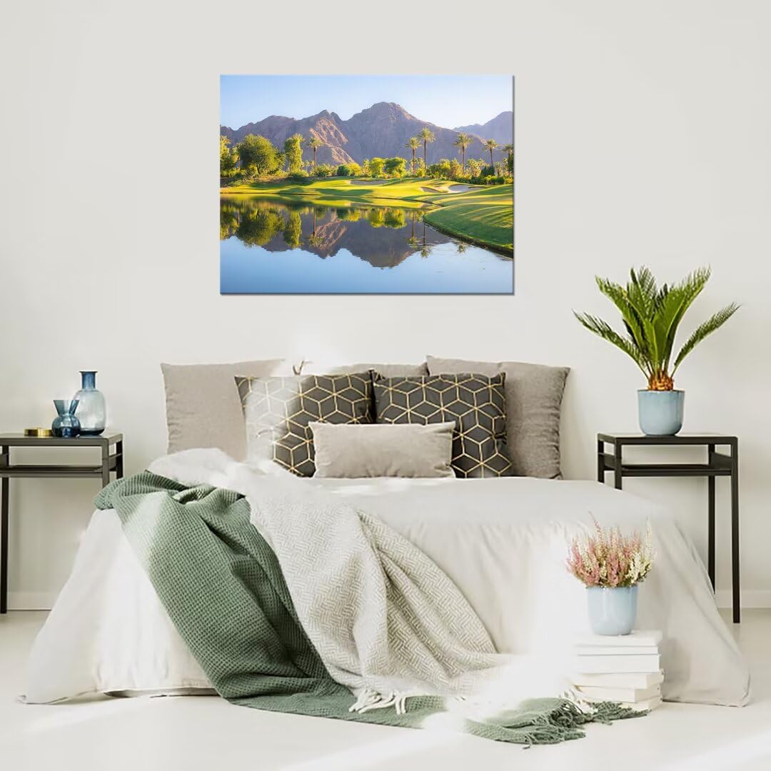 HJY Art USA Golf Course Wall Art California Golf Wall Decor Blue Green Landscape Painting Poster for Home Decor Living Room Bedroom Office Club Gym Framed Artwork Ready to Hang (28 x 44 inch)