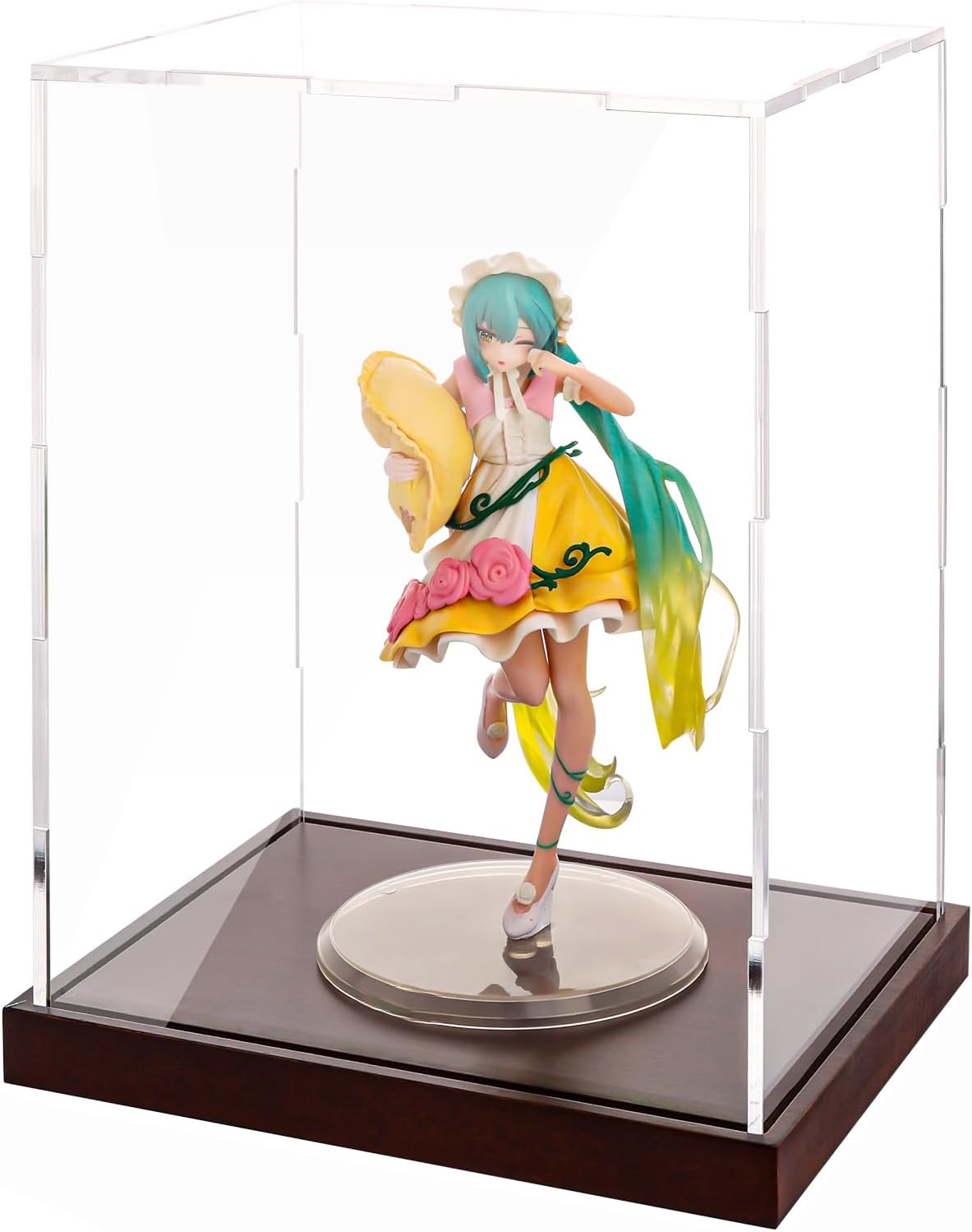 Clear Acrylic Display Box Collectibles Display Case Organizing Toys Case with Solid Built-in Wooden Base(7.9x6x9.8 inch; 20x15x25 cm)