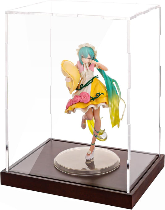 Clear Acrylic Display Box Collectibles Display Case Organizing Toys Case with Solid Built-in Wooden Base(7.9x6x9.8 inch; 20x15x25 cm)
