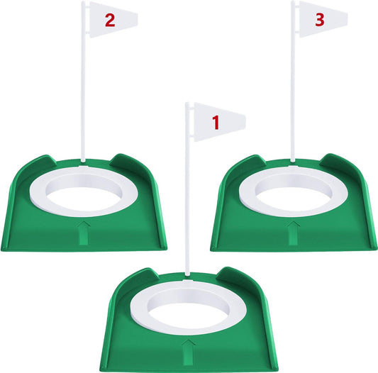 Sotiff 3 Pcs Golf Putting Cup Golf Hole Training Aids Putters with Plastic Flag for Adult Office Garage Yard Indoor Outdoor Practice