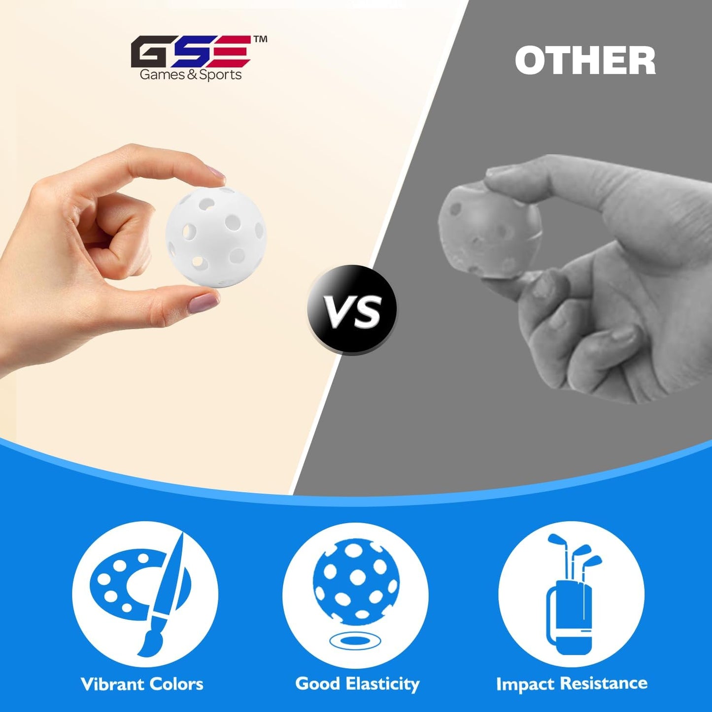 GSE Games & Sports Expert 12-Pack Practice Golf Balls, 40mm Limited Flight Plastic Soft Golf Balls, Airflow Hollow Training Golf Ball for Swing Practice (Several Colors Available)