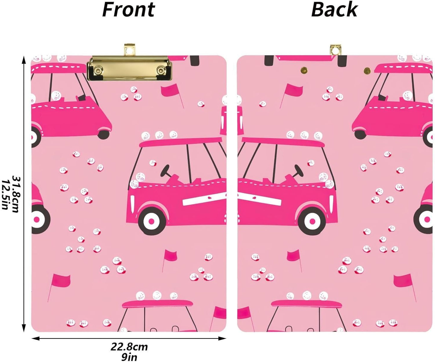 Golf CarThick Clear Acrylic Clipboard with Shiny Gold/Silver Finish Clip21344656