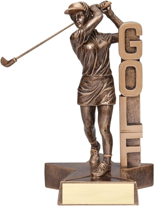 Billboard Golf Trophy Award – Male or Female Golfer Figures – Premium Resin with Custom Engraving – 6.5 or 8.5 Inch Recognition for Tournaments, MVPs, or Team Awards