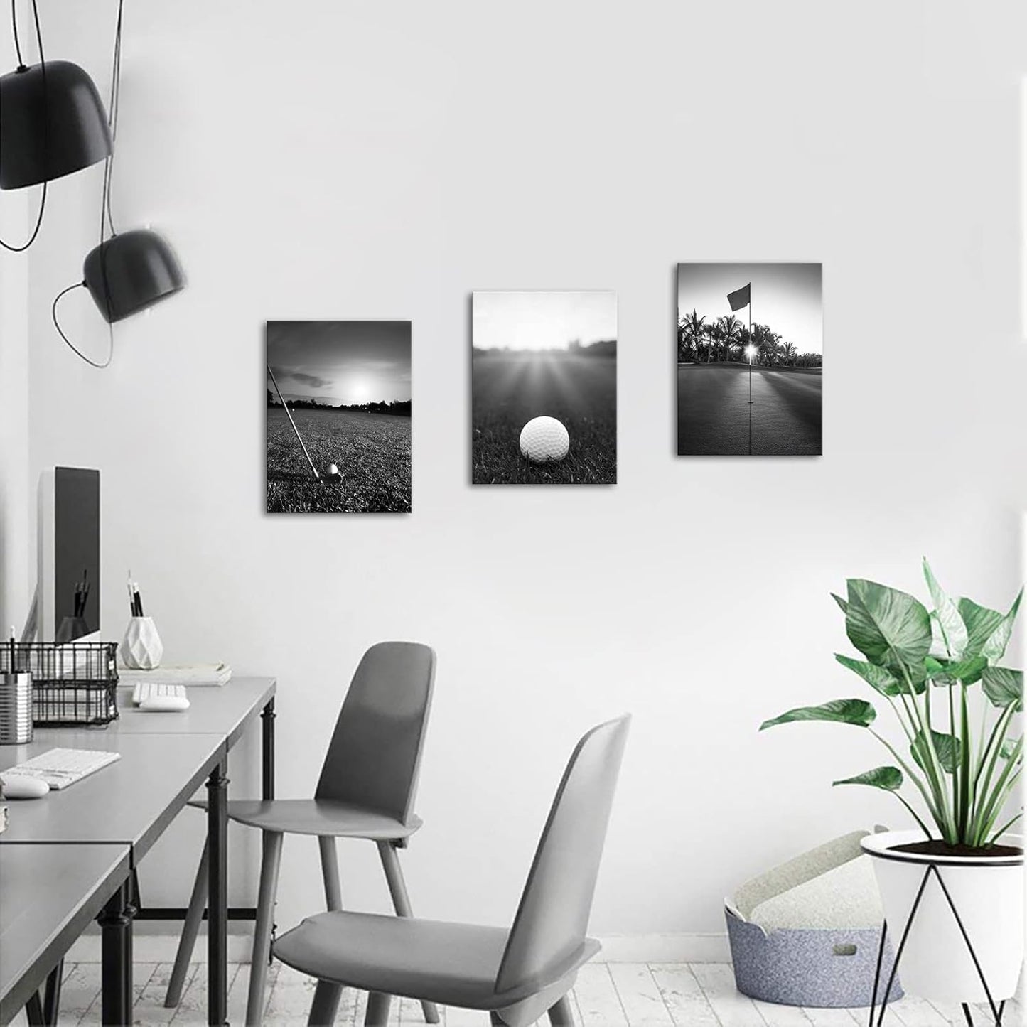 Artmyharbor Golf Canvas Wall Art for Living Room Decor Black White Golf Course Sport Picture Golfing Office Wall Decor