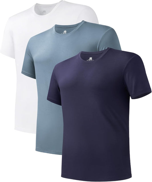DAVID ARCHY Men's Undershirt Bamboo Rayon Moisture-Wicking Crewneck T-Shirts Stretch Tees for Men, 3 or 5 Pack