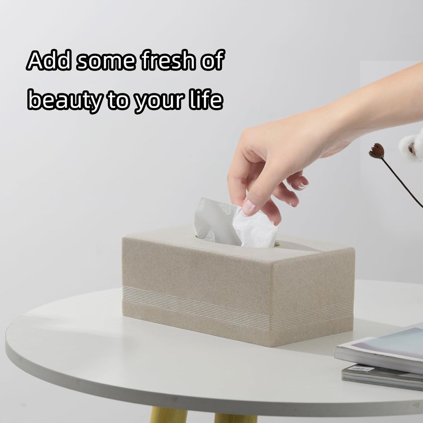 Tissue Box Cover Rectangle, Resin Facial Tissues Holder Covers Rectangular Toilet Paper Holder Case Dispenser Home Decorative for Bathroom Kitchen Bedroom Living Room Office (Beige)