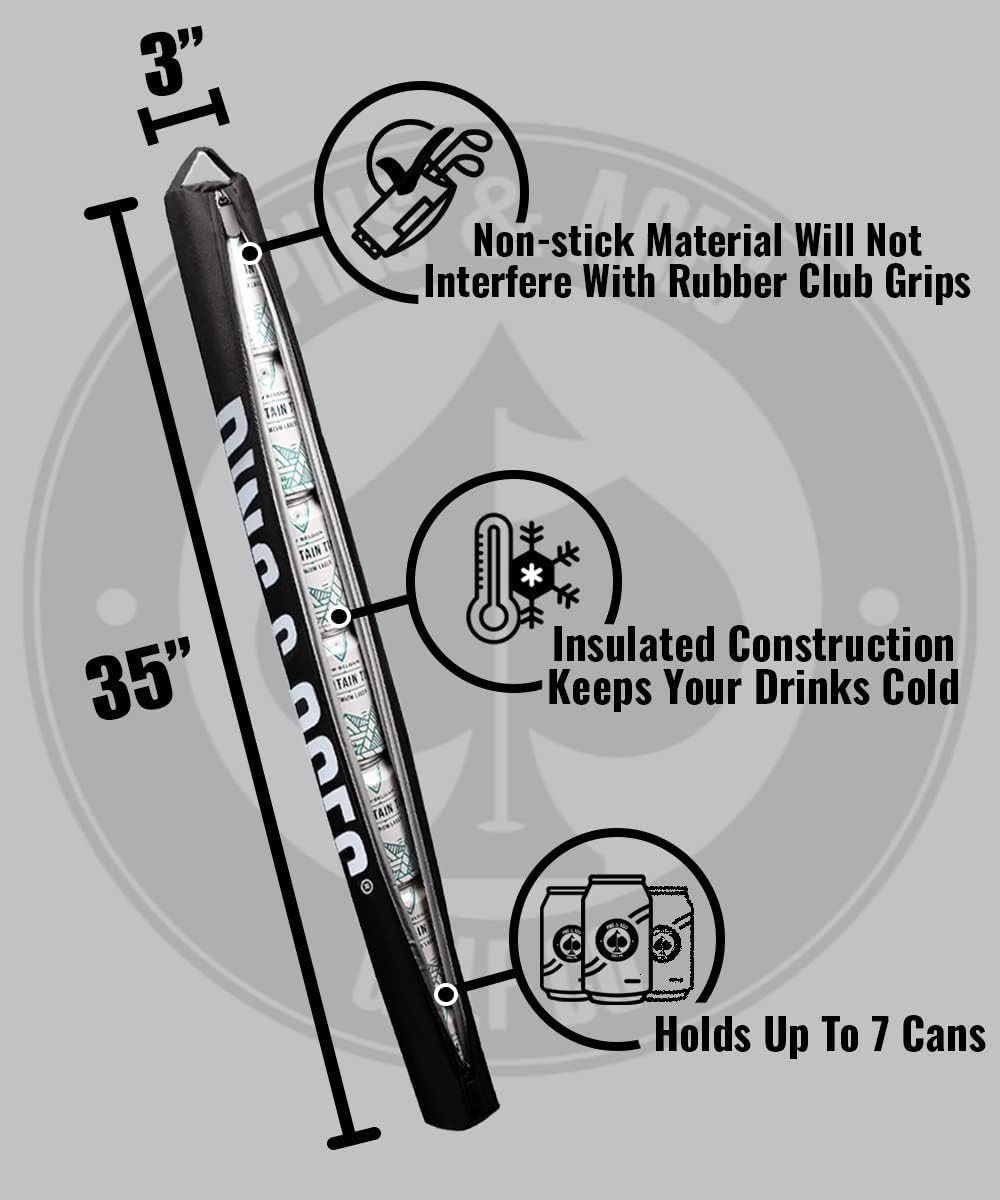 Pins & Aces Beer Sleeve 7-Can Insulated Cooler Sleeve - Stores Up to 7 Cans Discreetly in Your Golf Bag - Keeps Canned Beverages Cold On The Golf Course - Fits Most Golf Bags Styles & Types