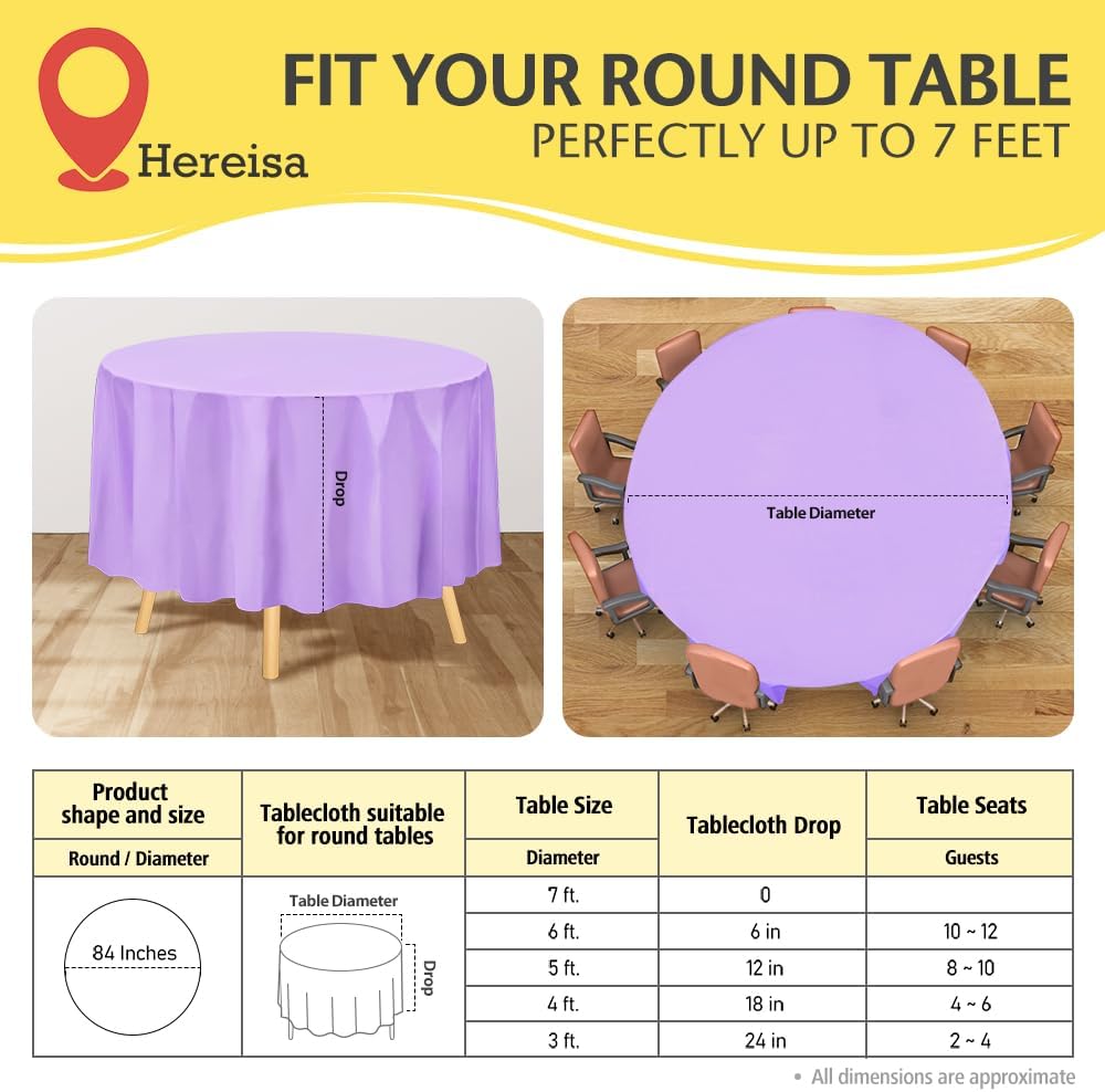 Brand Round Lavender Plastic 84" Disposable Tablecloth (3 Pack), Party & Event Decorative Cover