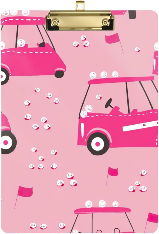 Golf CarThick Clear Acrylic Clipboard with Shiny Gold/Silver Finish Clip21344656