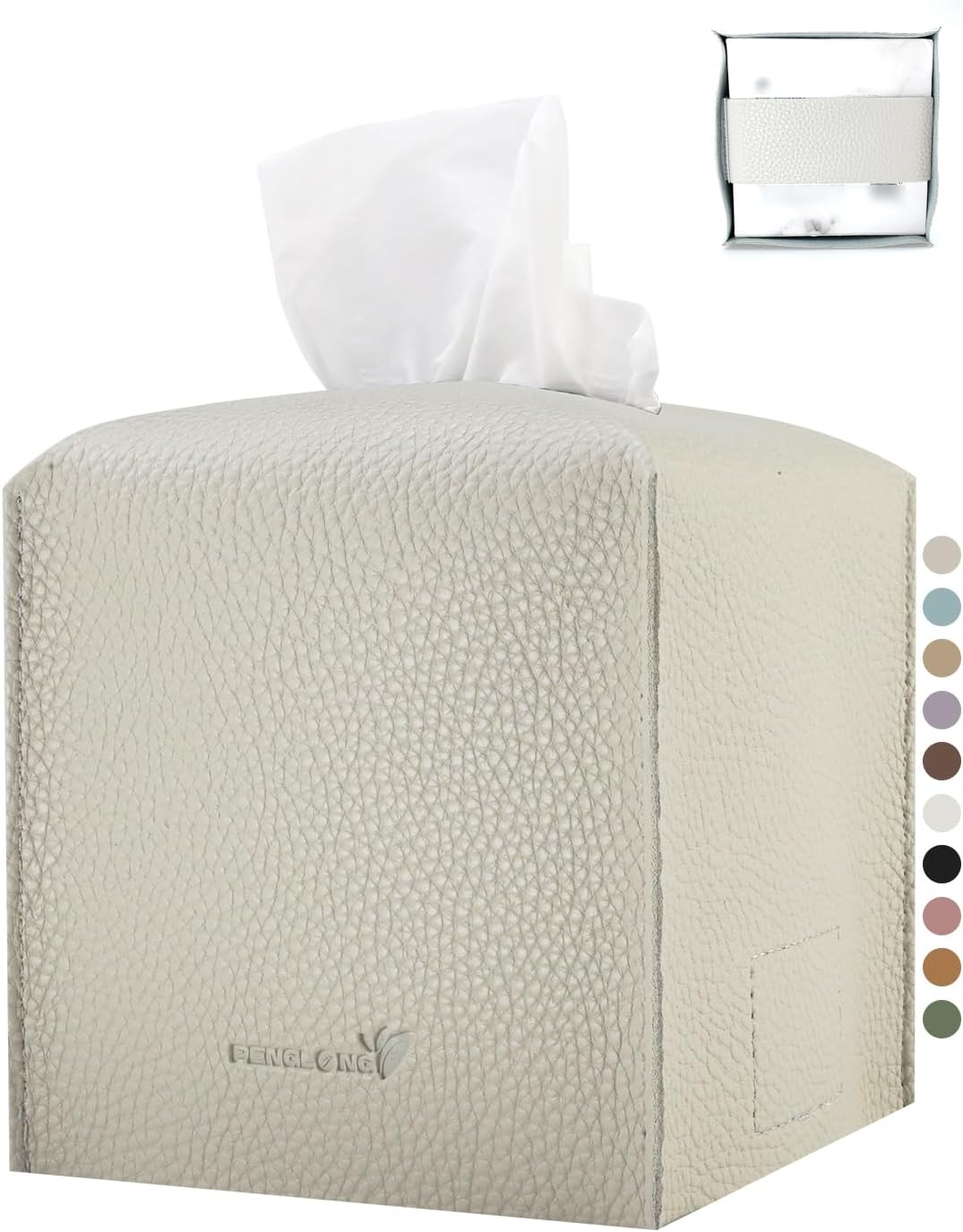 Tissue Box Cover 5X5X5'' PU Leather Tissue Holder Square Tissue Cube Box Organizer for Bathroom Vanity Countertop, Car, Night Stands, Office, Home, Kitchen (1Pack, Lime White)