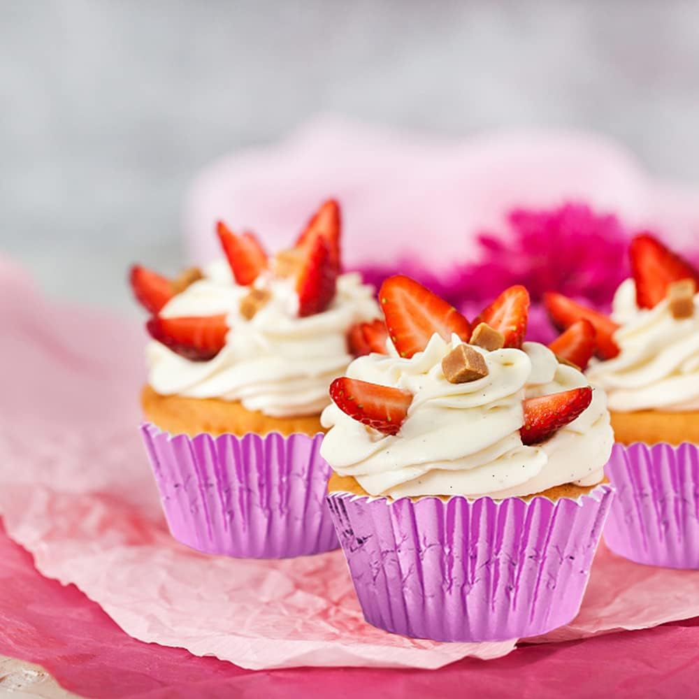Pink Cupcake Liners for Baking,GOLF 500 Pack Standard Size Pink Foil Cupcake Liners Wrappers Metallic Baking Cups,Muffin Paper Cases