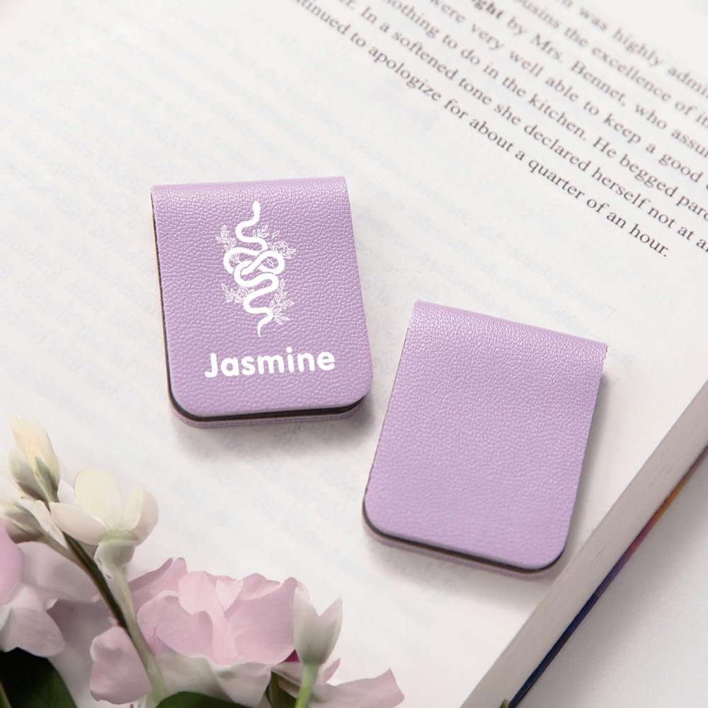 CALLIE Personalized Magnetic Bookmark Clip – Custom Name Reading Gifts for Book Lovers, Birthday Teacher's Day Christmas for Bookworm Gifts (Floral Snake)