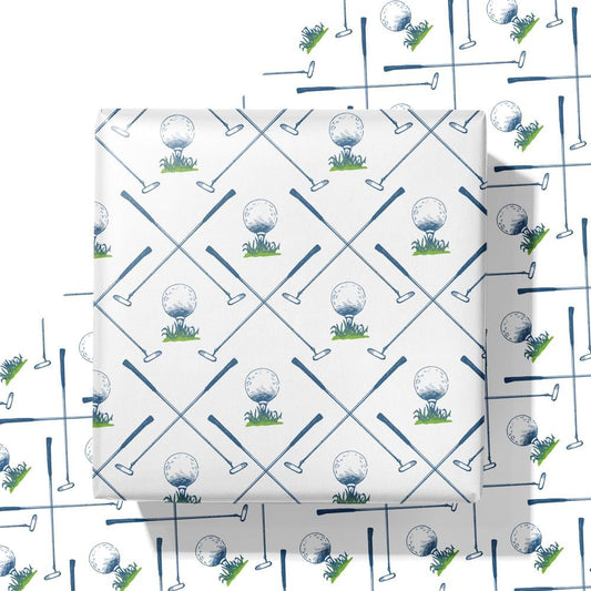 WAPLIGHAL Golf Wrapping Paper for Kids Men - Blue Golf Club and Ball Design - 28 x 40 Inches - Perfect for Birthdays, Holidays, and Father’s Day