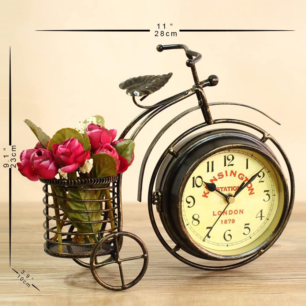 Desk Clock Vintage Table Clock Desktop Farmhouse Tabletop Metal Clock for Office Bedroom Silent Quartz Decor Double Sided