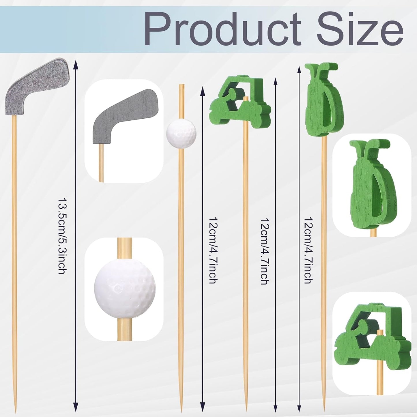 200 Pcs Golf Cocktail Picks 4.7" Toothpick for Appetizer Drink Stirrer Birthday Party Decor Cupcake Topper Sandwich Fruit Skewer Bamboo Stick Club Catered Event Buffet Party (Golf Combo)