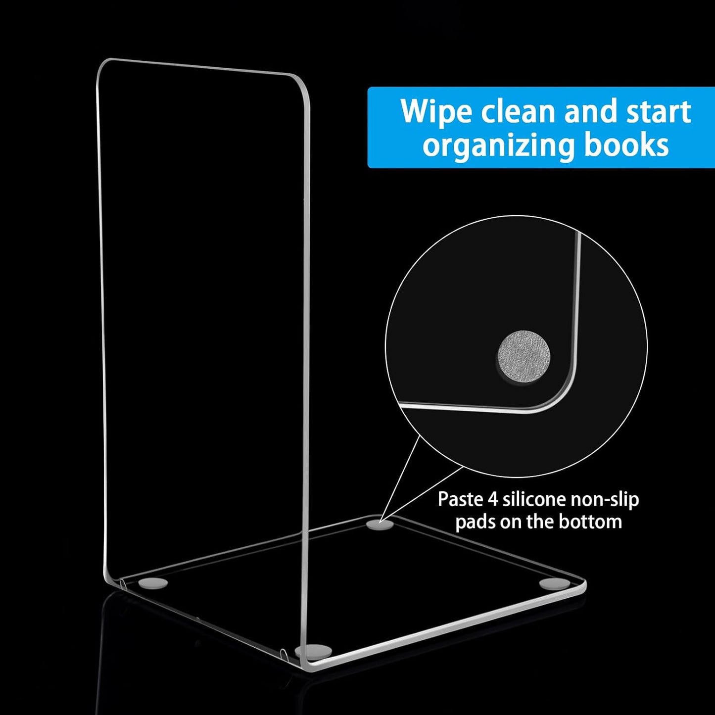 10 Pieces Book Ends, Clear Acrylic Bookends for Shelves, Heavy Duty Book Holders, Non Skid Decorative Bookends for School, Library, Bedroom, Office (7.28 x 4.7 x 4.7in)