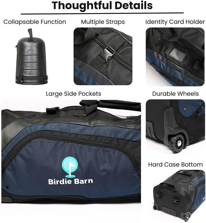 Golf Travel Bags for Airlines - 2-Sided Ample Storage, Durable, Water-Resistant Luggage with Reinforced Wheels and Hard Case Top for Safe Club Transport