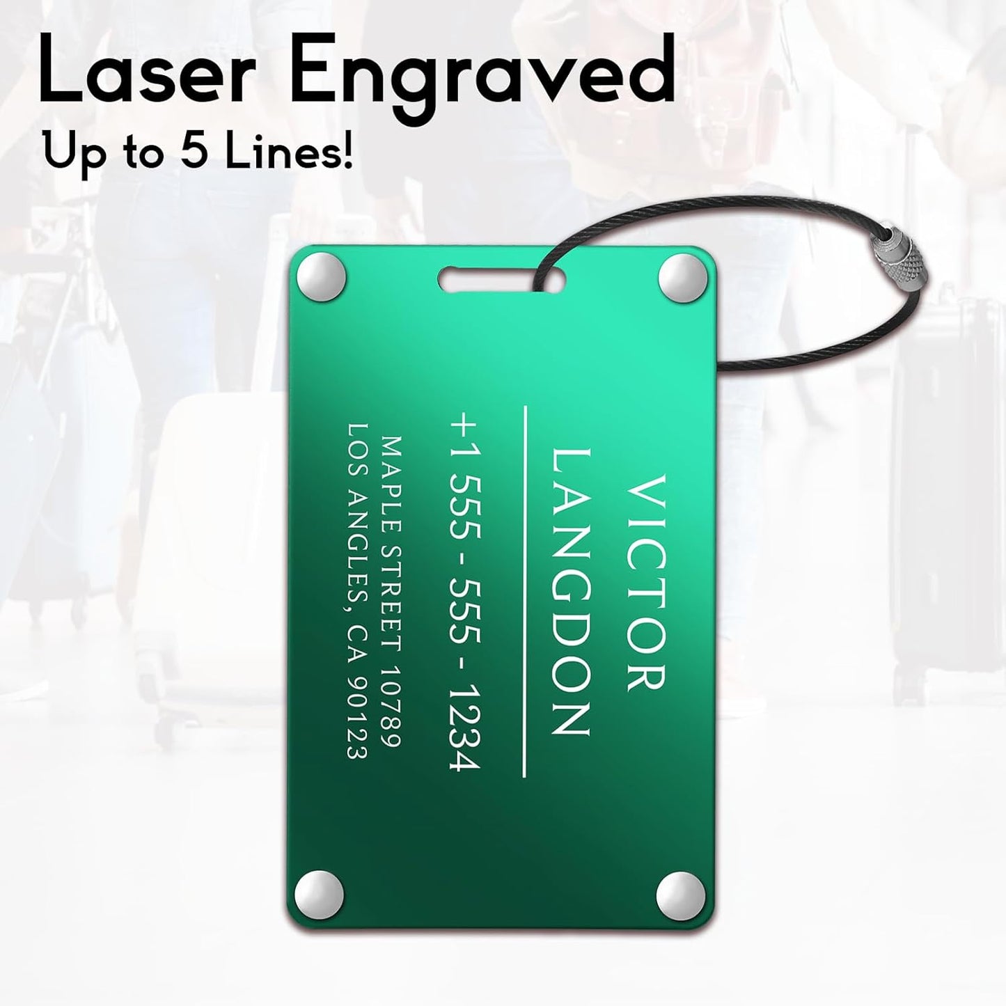 Personalized Luggage Tags for Suitcases - Aluminum Custom Luggage Tags for Backpacks & Bags, Sturdy, Waterproof & Heavy Duty (Green/Card-Sized)