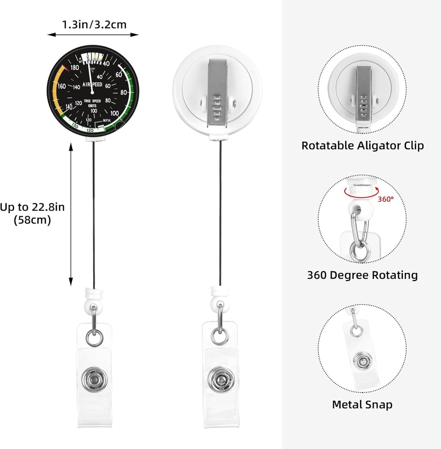 Airplane Aircraft Speedometer Badge Reels Pilot Flight Retractable Badge Holder with Clip for Id Name Tag Office Worker Student Teacher Nurse Doctor