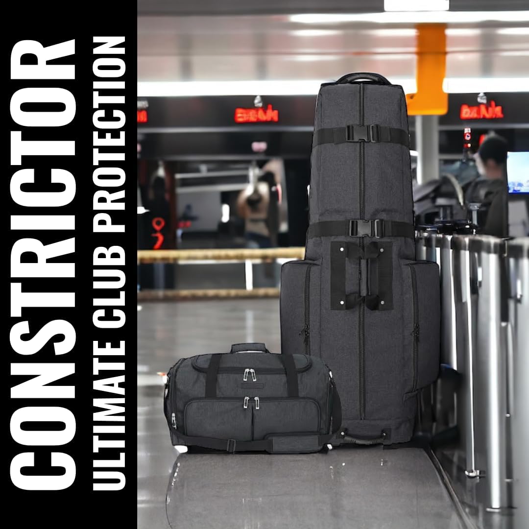 CaddyDaddy Constrictor Soft-Sided Golf Travel Bag Cover with Thick Dense Foam Padded Top 1 Year Full Travel Bag Replacement Coverage | Wheels & Lockable Zippers Case for Transporting Clubs on Airlines