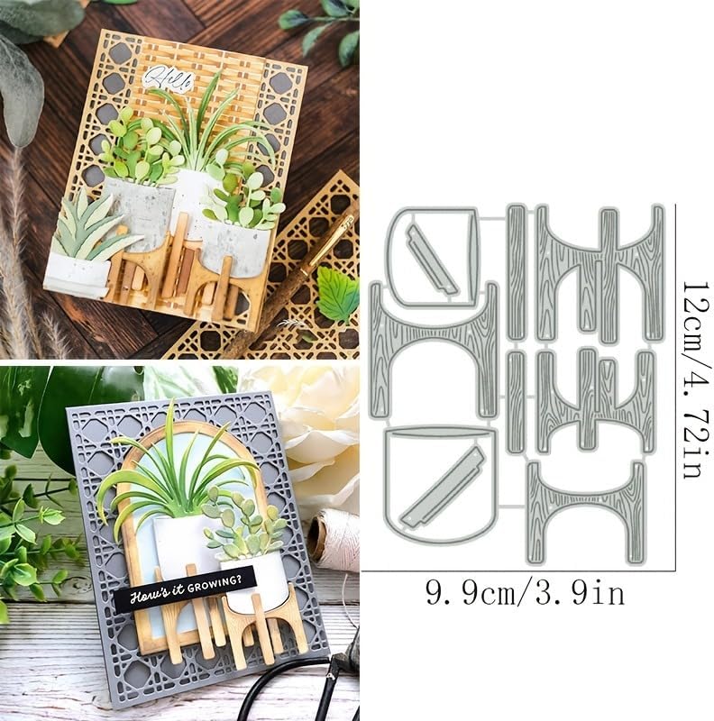 Flowers Metal Cutting Die for Scrapbooking - Cut Stencils for DIY Scrapbook Photo Album Decorative Paper Card, Card Making Supplies, Stencils & Crafting Die Cut (Plant Pot Stand 4.7 x 3.9 in)