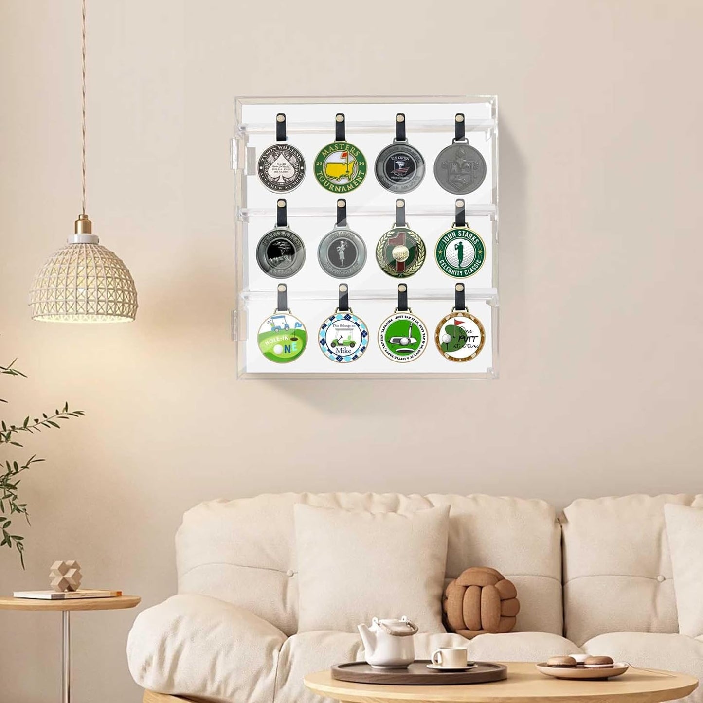 Acrylic Golf Bag Tag Collection Display Case, Clear Golf Bag Wall Mount, UV Protection Golf Ball Holder for Bag, Display Cases for Collectibles with Mirrored, Holds 40 Bag Tags Tabletop Display