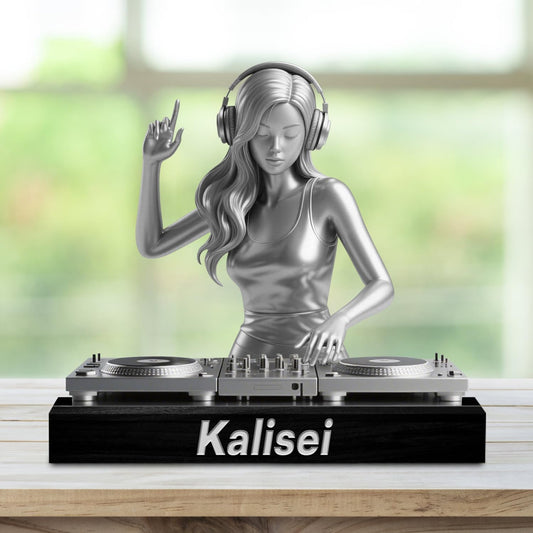 Personalized DJ Desk Ornament Music Studio Desk Name Plate Custom Name DJ Singer Figurine Trinket Musician Playing Discs Sign Music Lovers Acrylic Plaque Gift for Men Women