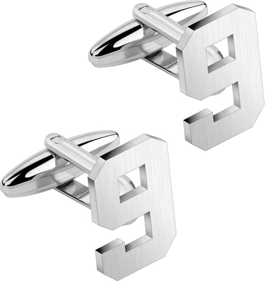 AMITER Mens Cufflinks with Number, Classic Silver Personalized Cuff Links for Men, Sport’s Day Casual or Formal Shirts