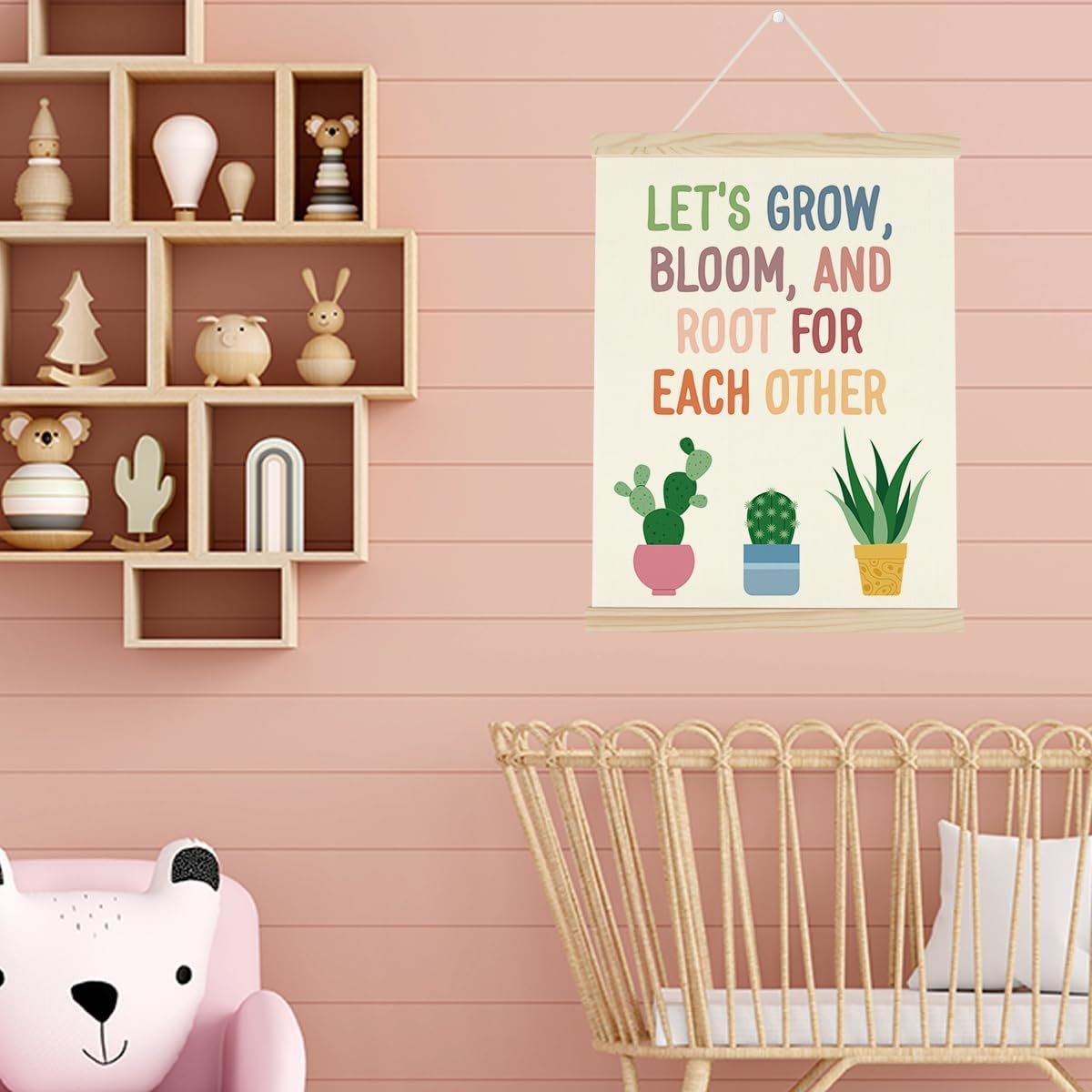 WINGTECA Let's Root For Each Other Sign Boho Decor Art Poster Hanger Frame Classroom Back to School Decorations Colorful Wall Hanging Banner Decor for Classroom Nursery Kids Room Preschool 12x16Inch