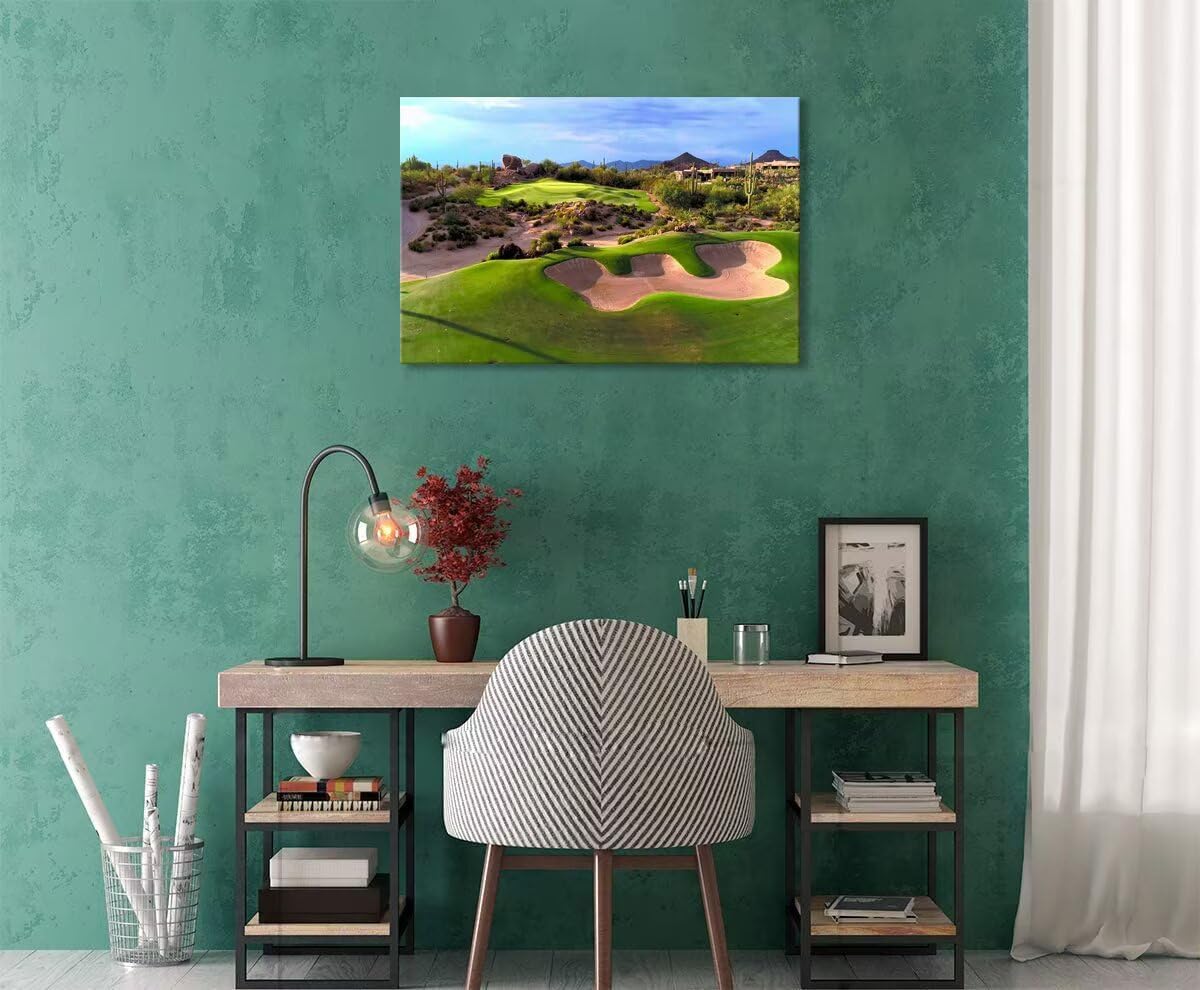 Arizona Desert Golf Course Wall Art Picture Golf Course Wall Decor for Living Room Bedroom Bathroom Home Decorations Golf Course Poster Framed Artwork Canvas Prints Ready to Hang(18''H x 24''W)