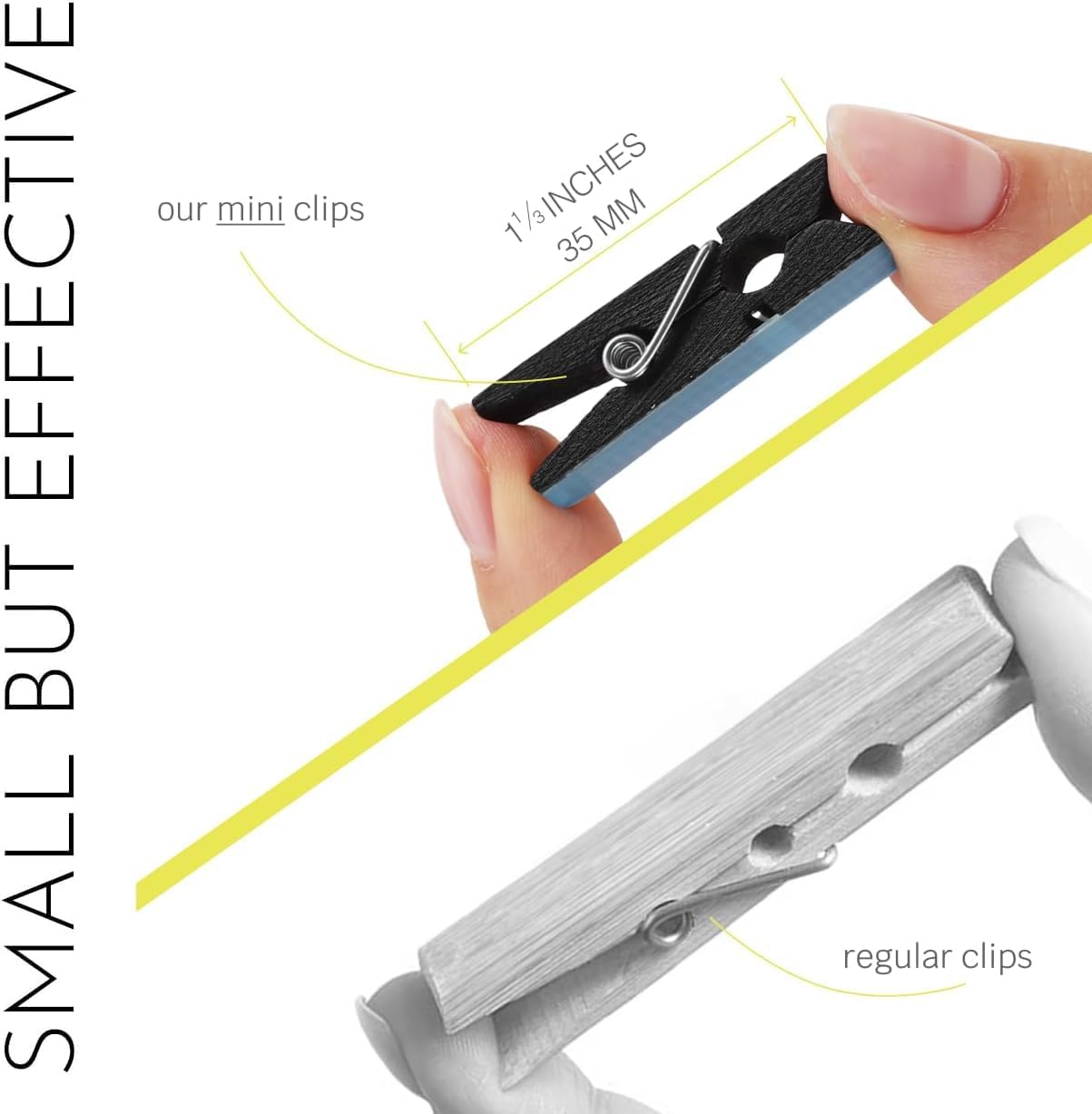 50 Pack Mini Self Adhesive Clips for Pictures - Black Wood Clip Photo Holders for Wall, Poster Hanger, Photo Cards Hanging Display Board & Picture Boards, Artwork Photos Holders Card Room Decor